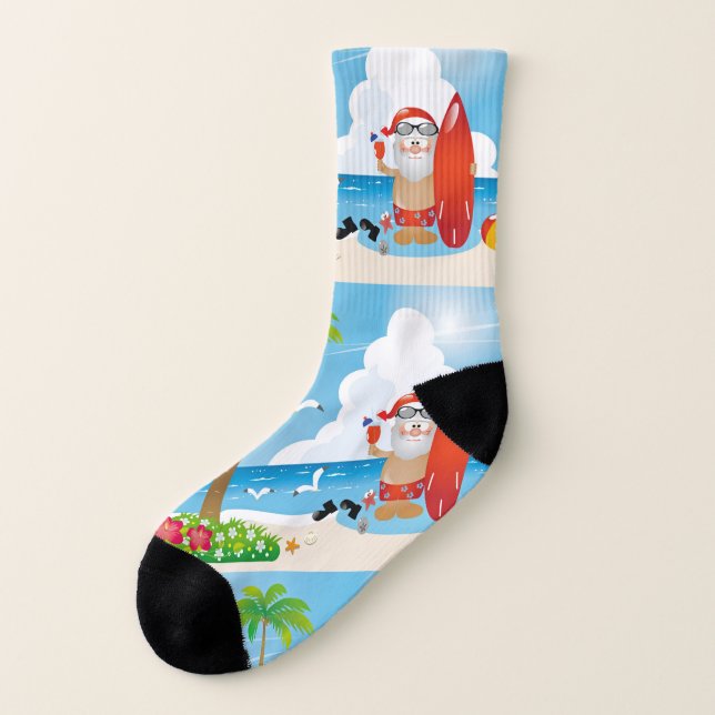 surfer santa claus socks (Left Outside)