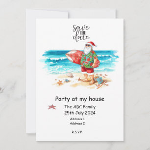 Surfer Santa Claus  Summer Christmas In July Invitation