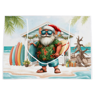 Surfer Santa Claus Surfing Christmas at the Beach Large Gift Bag