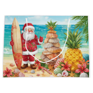 Surfer Santa Claus Surfing Christmas at the Beach Large Gift Bag