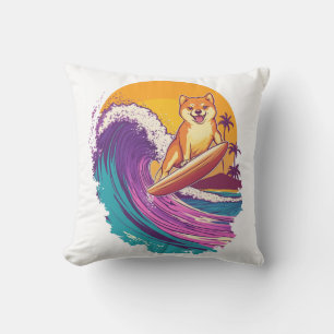 Surfer Shiba � Beach Vibes Dog Cushion