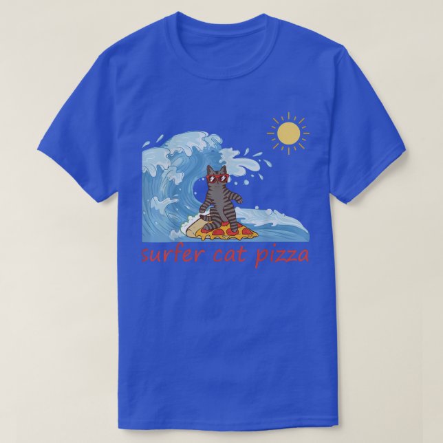 surfer Shirt retro pizza boy surfer cat pizza Chee (Design Front)