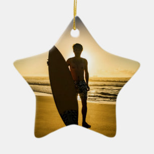 Surfer silhouette at sunrise Ornament