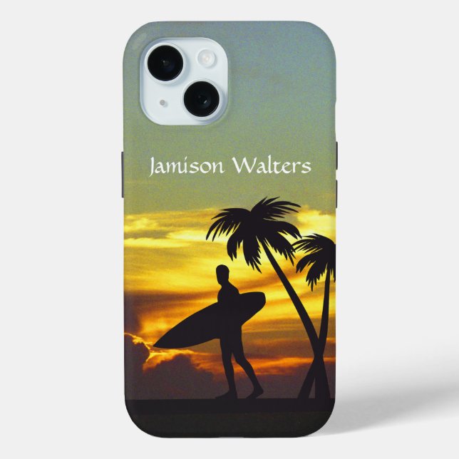 Surfer Silhouette at Sunset - Personalize Case-Mate iPhone Case (Back)