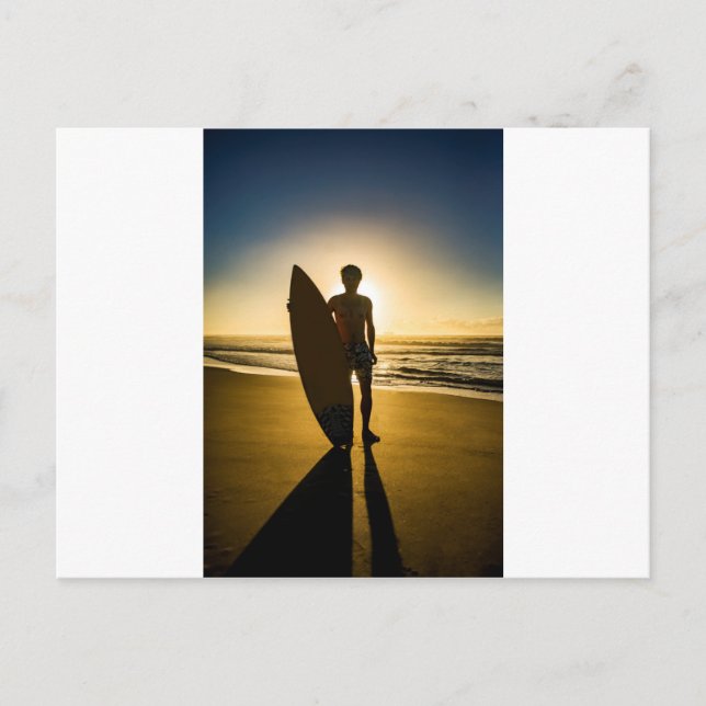 Surfer silhouette during sunrise postcard (Front)