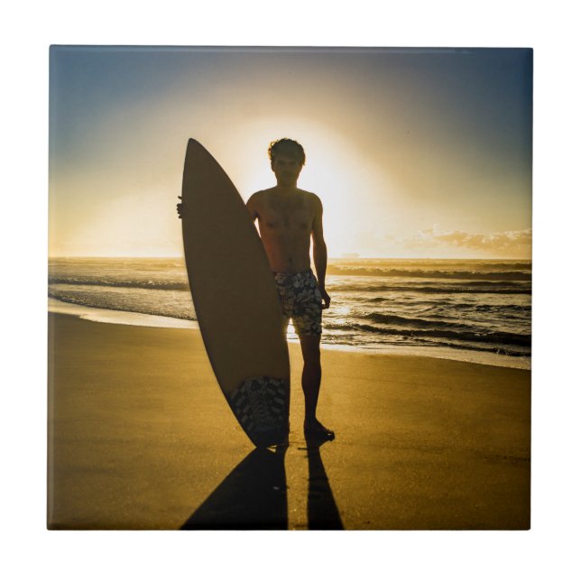 Surfer silhouette during sunrise tile (Front)