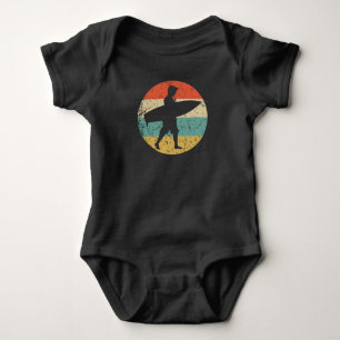 Surfer Silhouette Retro Surfing Baby Bodysuit