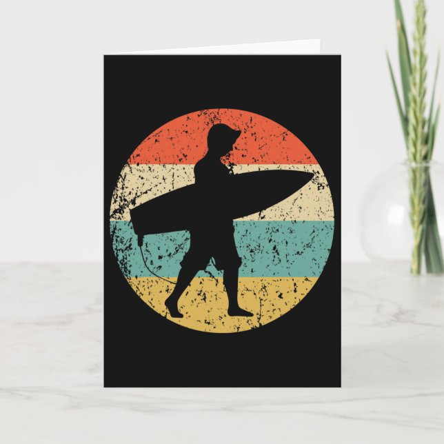 Surfer Silhouette Retro Surfing  Card (Front)