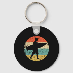 Surfer Silhouette Retro Surfing Key Ring