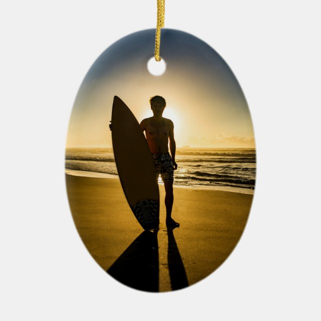 Surfer silhouette sunrise Ornament (Front)