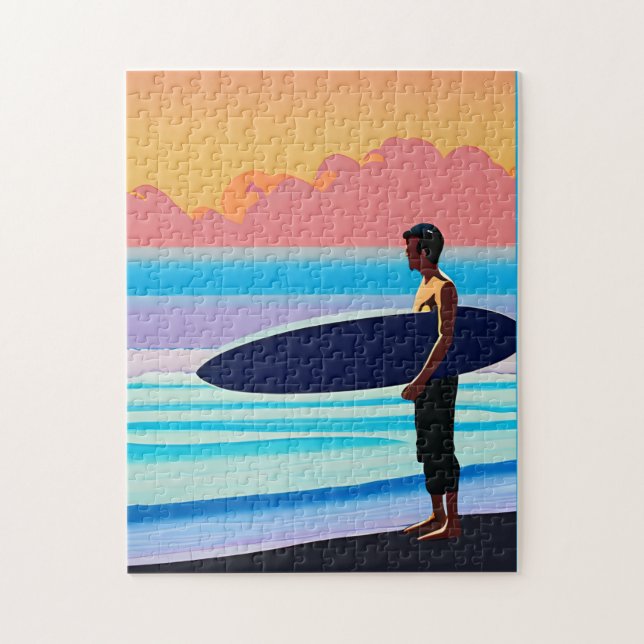 Surfer Standing on a Beach At Sunset  Jigsaw Puzzle (Vertical)
