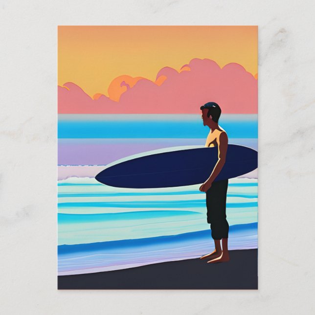 Surfer Standing on a Beach At Sunset  Postcard (Front)