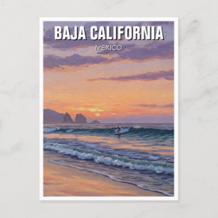Surfer Sunset Baja California Postcard
