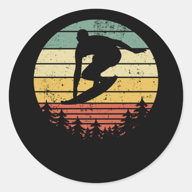 Surfer Surfboard Surfing Retro Gift Idea Classic Round Sticker (Front)