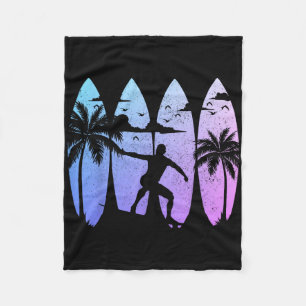 Surfer Surfboard Vintage Surfing Beach Summer Surf Fleece Blanket