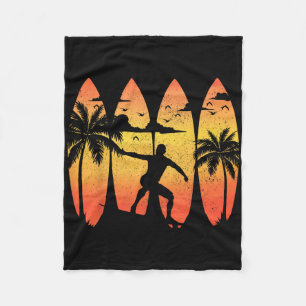 Surfer Surfboard Vintage Surfing Beach Summer Surf Fleece Blanket