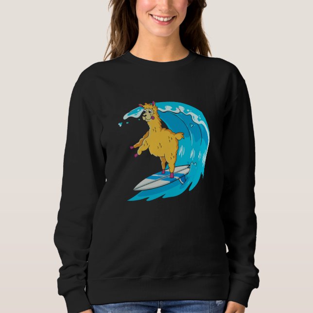 Surfer Surfboard Waves  Surfrider Surfing Llama Sweatshirt (Front)