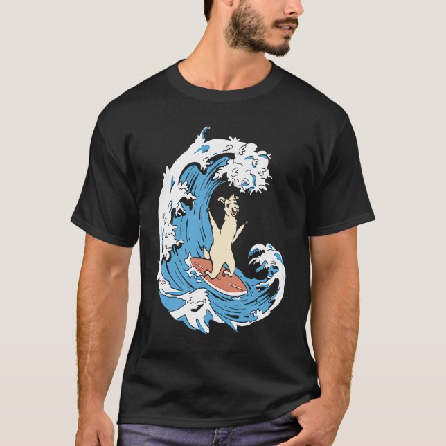 Surfer Surfboard Waves  Surfrider Surfing Llama T-Shirt (Front)