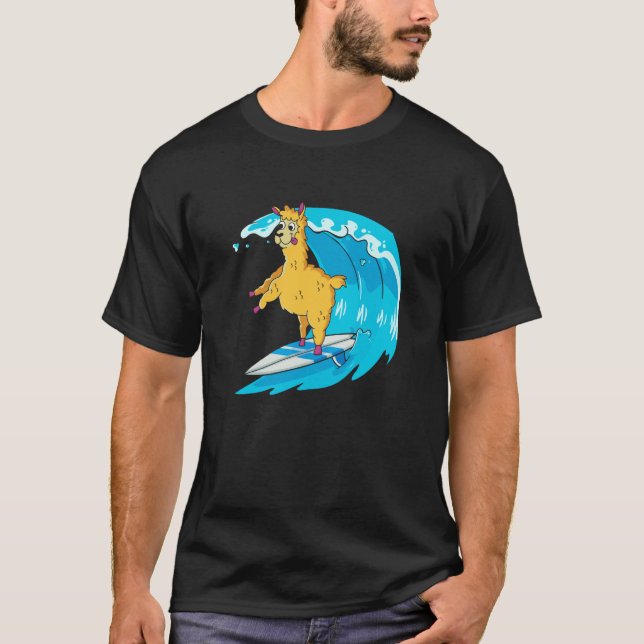 Surfer Surfboard Waves  Surfrider Surfing Llama T-Shirt (Front)