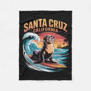 Surfer Surfing 70s 80s Santa Cruz California Retro Fleece Blanket