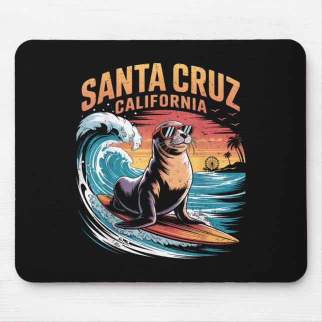 Surfer Surfing 70s 80s Santa Cruz California Retro Mouse Pad (Front)