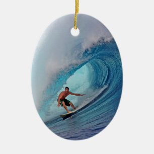 Surfer surfing a huge wave. ceramic ornament