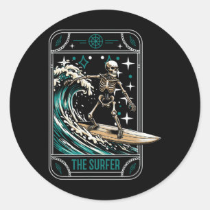 Surfer Surfing Surfboard - Waves Skeleton Tarot Ca Classic Round Sticker