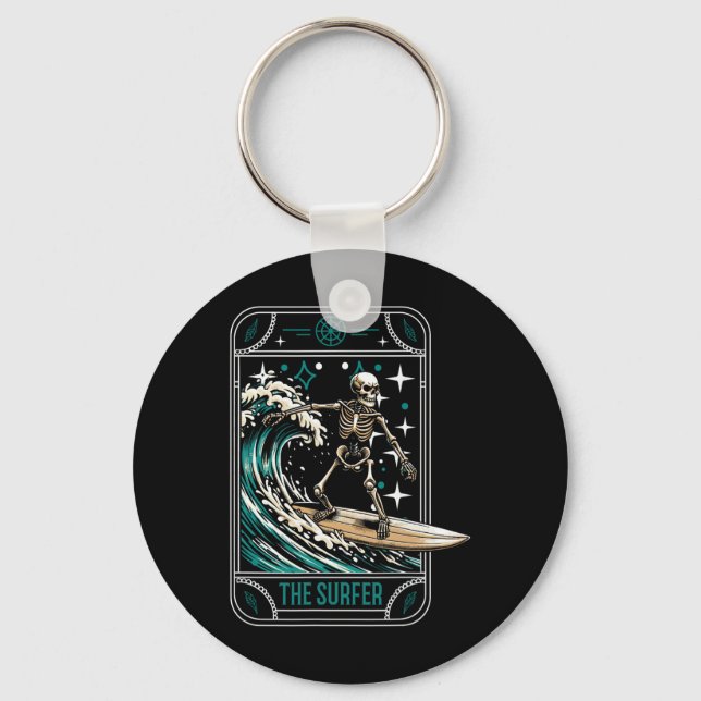 Surfer Surfing Surfboard - Waves Skeleton Tarot Ca Key Ring (Front)
