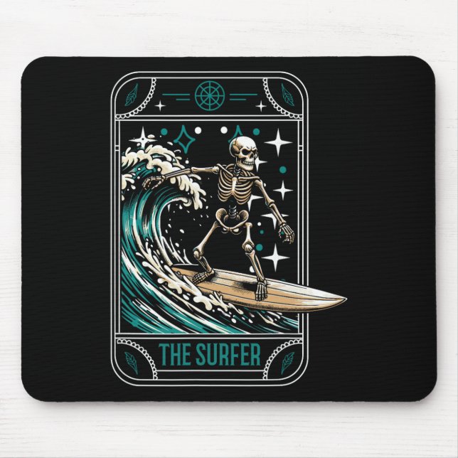 Surfer Surfing Surfboard - Waves Skeleton Tarot Ca Mouse Pad (Front)