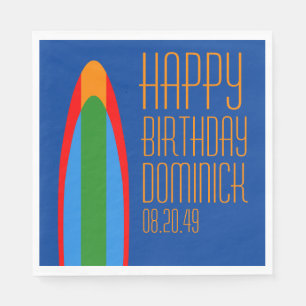 Surfer Surfing Themed Happy Birthday Paper Napkin