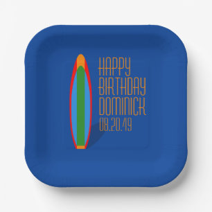 Surfer Surfing Themed Happy Birthday Paper Plates