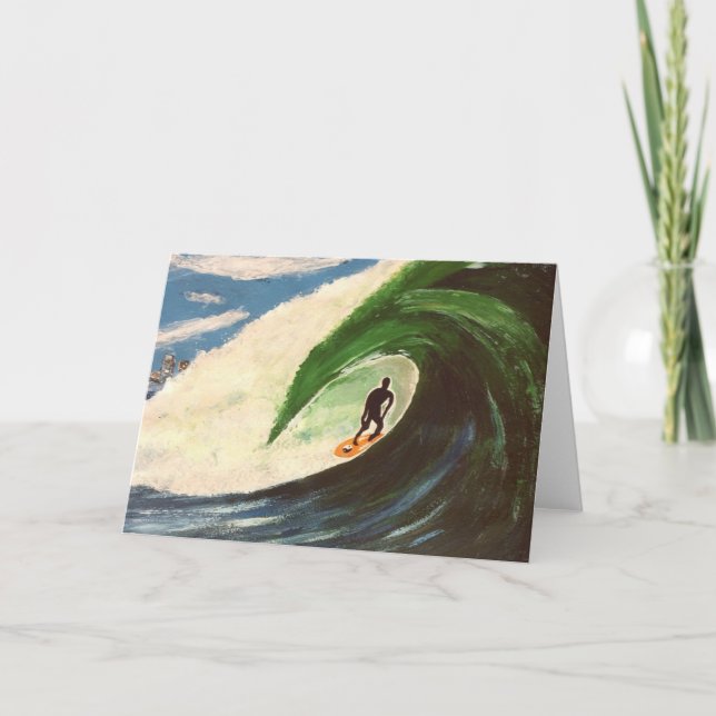 Surfer Surfing Tuberide painting greeting card art (Front)