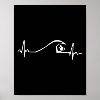 Surfer Surfing Wave Heartbeat T Shirt Gifts  Poster