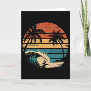Surfer Surfing With Palm Trees Tropical Vacation _ Card