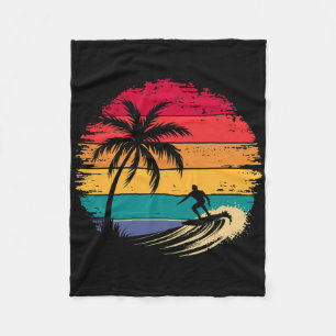 Surfer Surfing With Palm Trees Tropical Vacation Fleece Blanket