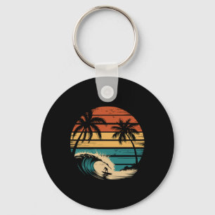 Surfer Surfing With Palm Trees Tropical Vacation _ Key Ring