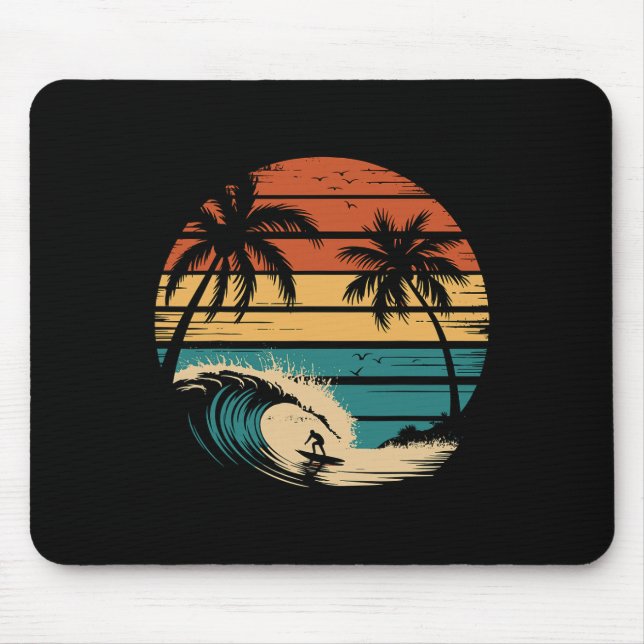 Surfer Surfing With Palm Trees Tropical Vacation _ Mouse Pad (Front)
