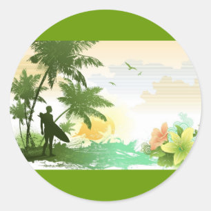 Surfer Theme Classic Round Sticker