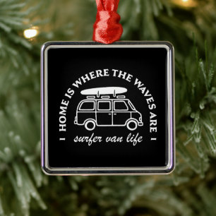Surfer van life road trip surf lover quotes metal ornament