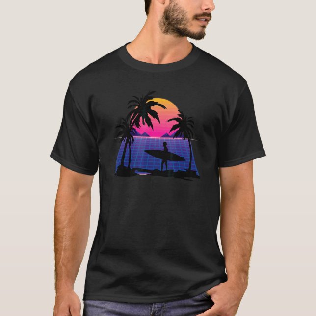 Surfer Vaporwave Watersport Synthwave Sunset Surfi T-Shirt (Front)