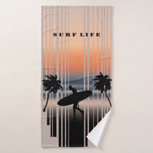 Surfer Walking Into Beach At Sunset Surf Life Bath Towel