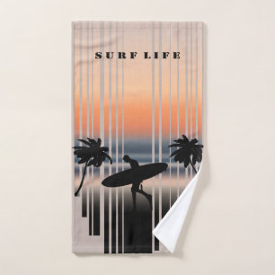 Surfer Walking Into Beach At Sunset Surf Life Hand Towel