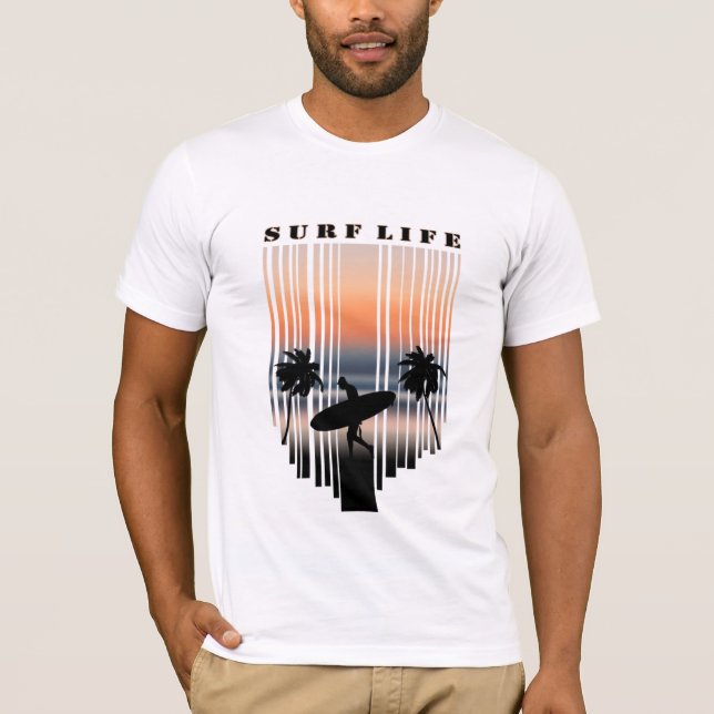 Surfer Walking Into Beach At Sunset | Surf Life T-Shirt (Front)
