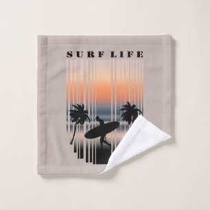 Surfer Walking Into Beach At Sunset   Surf Life  Y Wash Cloth