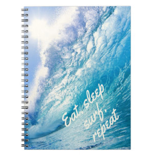 Surfer Wave Ocean Blue White Eat Sleep Surf Repeat Notebook