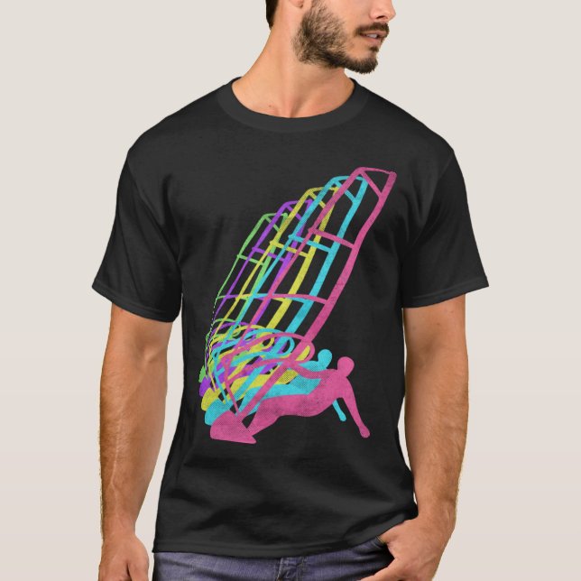 Surfer Windsurfing 80s Colours 1980s T-Shirt (Front)