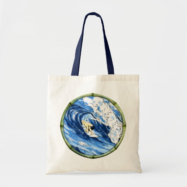 Surfer With Bamboo Frame Tote Bag (Front)