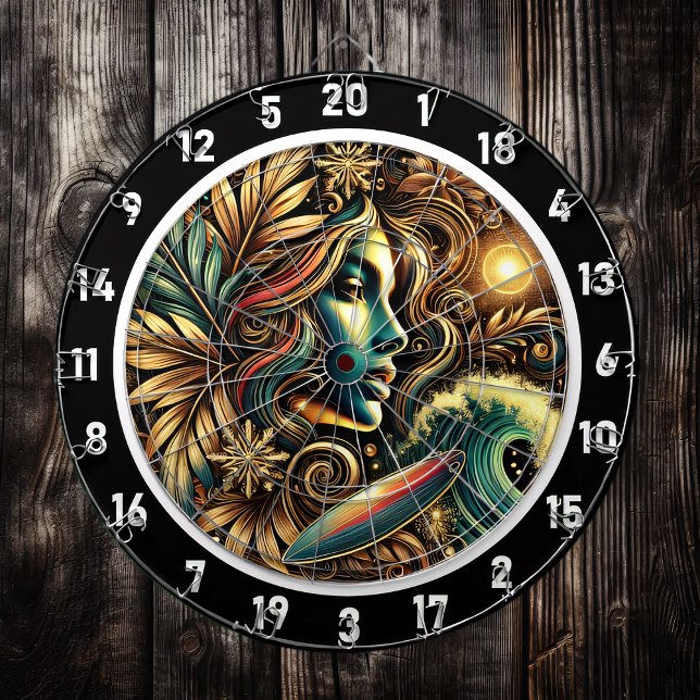 Surfer with Golden Glow Sunset Art Dartboard (Creator Uploaded)