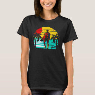 Surfer With Surfboard On Beach Sunset Surfing T-Shirt