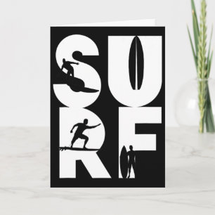 Surfer With Surfboards In Surf Wave Rider And Idea Card